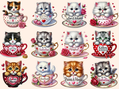 Valentine's Day Kitty Cups (P1) Clipart cat cup graphics - Wonders Artist