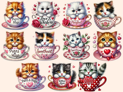 Valentine's Day Kitty Cups (P1) Clipart cat cup graphics - Wonders Artist