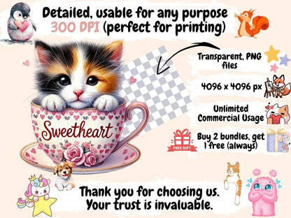 Valentine's Day Kitty Cups (P1) Clipart cat cup graphics - Wonders Artist