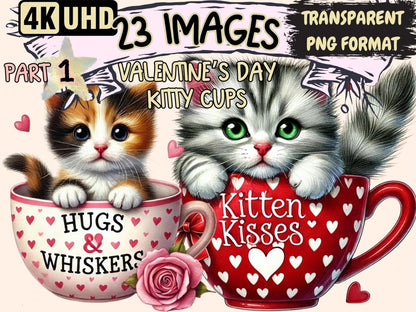 Valentine's Day Kitty Cups (P1) Clipart cat cup graphics - Wonders Artist