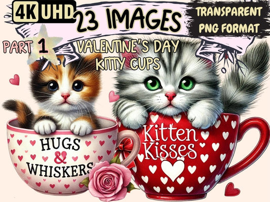 Valentine's Day Kitty Cups (P1) Clipart cat cup graphics - Wonders Artist