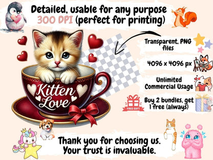 Valentine's Day Kitty Cups (P2) Clipart cat cup graphics - Wonders Artist