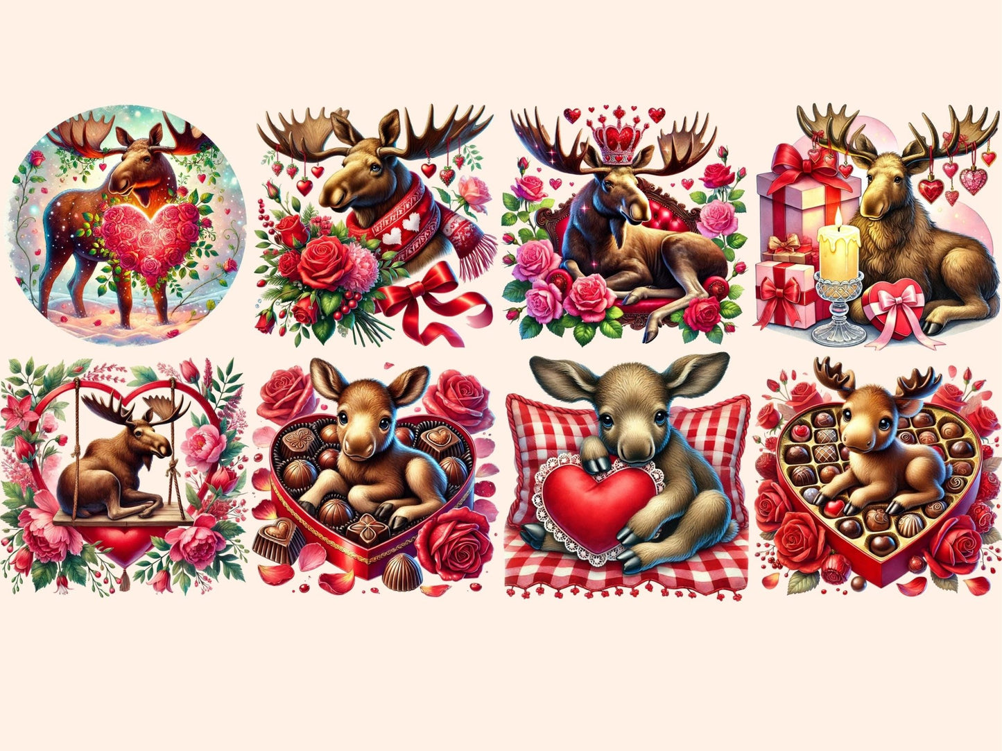 Valentine's Day Moose Clipart - High - Quality Instant Digital Download for Creative Projects