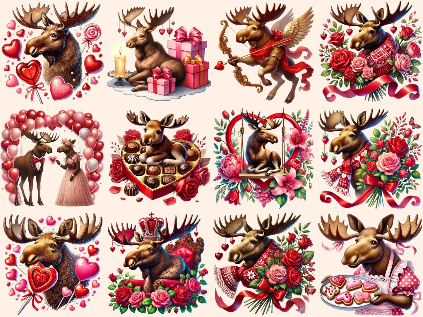 Valentine's Day Moose Clipart - High - Quality Instant Digital Download for Creative Projects