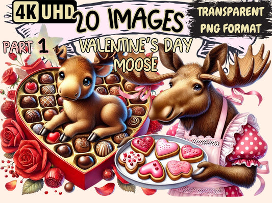 Valentine's Day Moose Clipart - High - Quality Instant Digital Download for Creative Projects