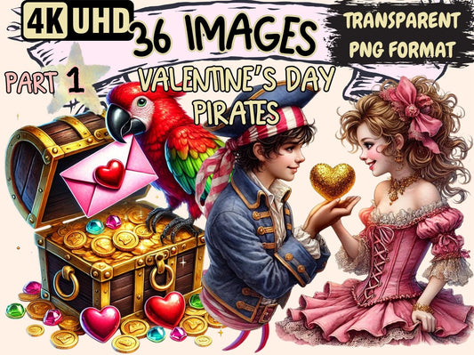 Valentine's Day Pirates Clipart - High - Quality Instant Digital Download for Creative Projects