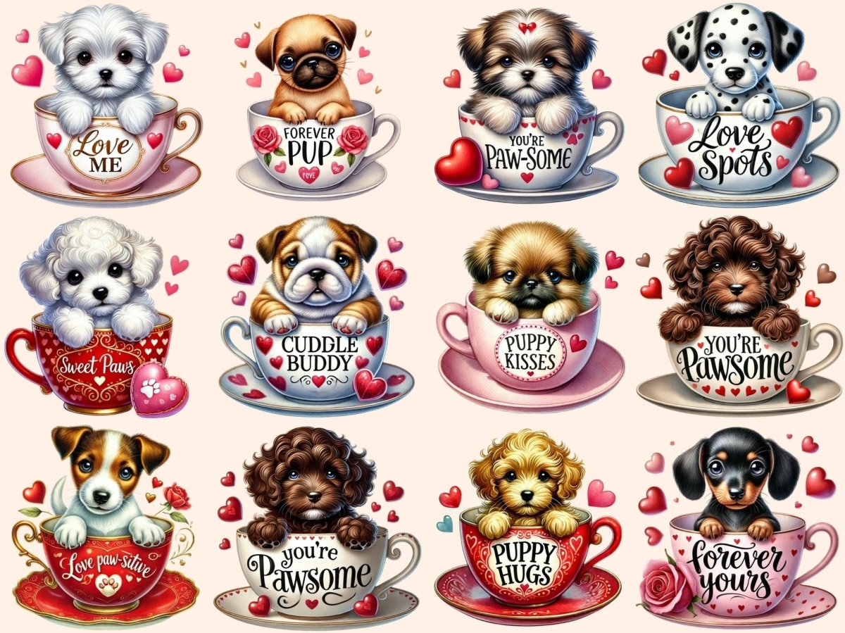 Valentine's Day Puppy Cups Clipart cute dog cups art - Wonders Artist