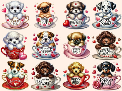 Valentine's Day Puppy Cups Clipart cute dog cups art - Wonders Artist