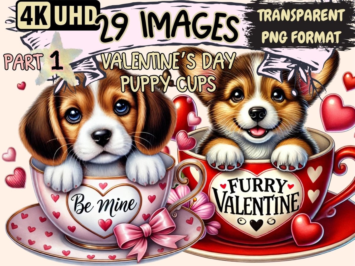 Valentine's Day Puppy Cups Clipart cute dog cups art - Wonders Artist