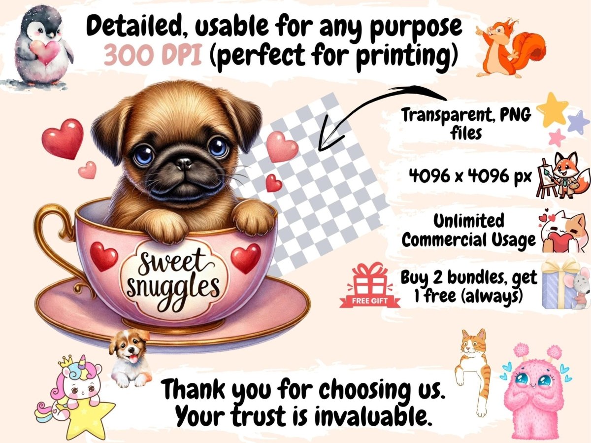 Valentine's Day Puppy Cups Clipart cute dog cups art - Wonders Artist