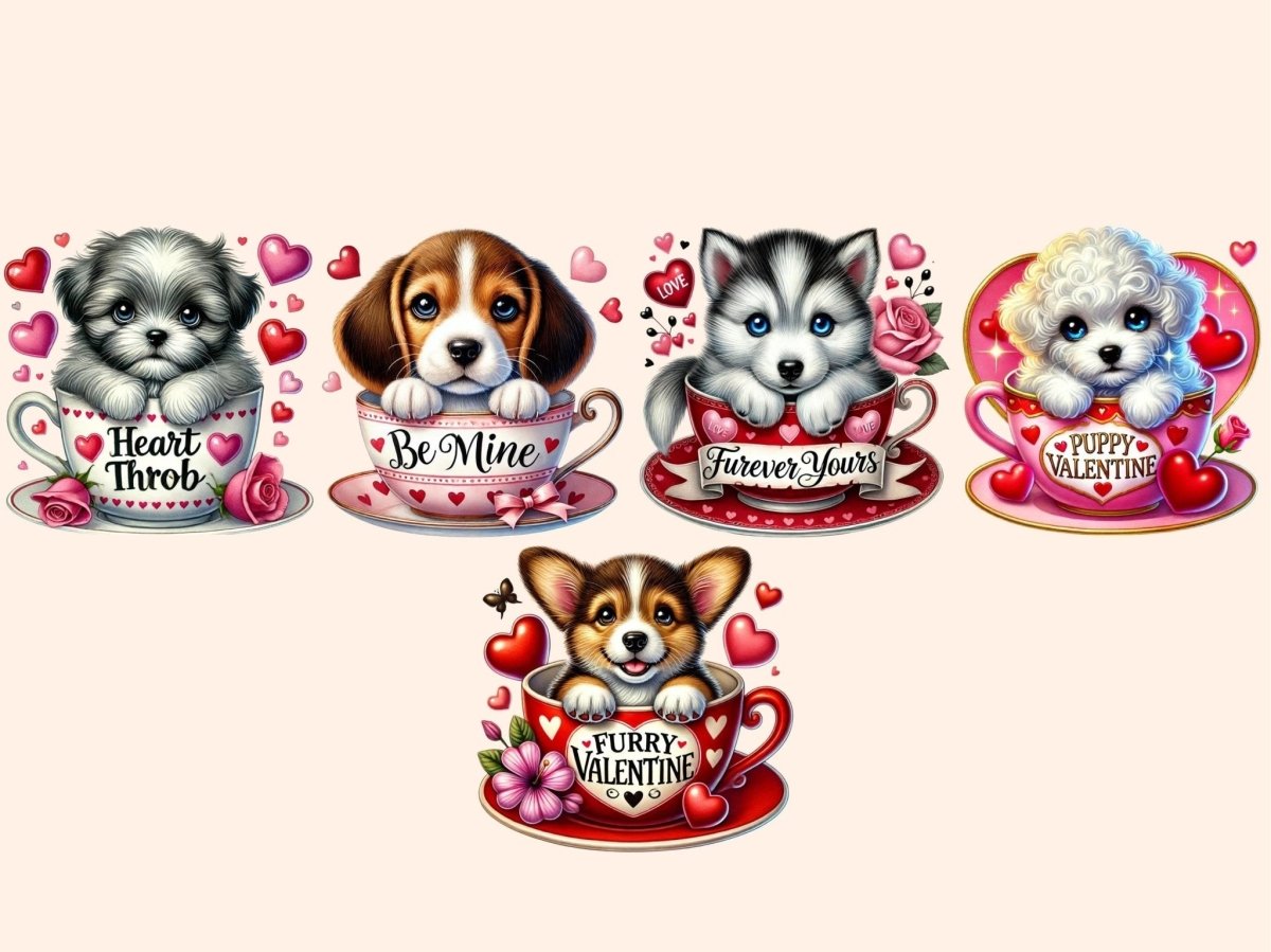 Valentine's Day Puppy Cups Clipart cute dog cups art - Wonders Artist