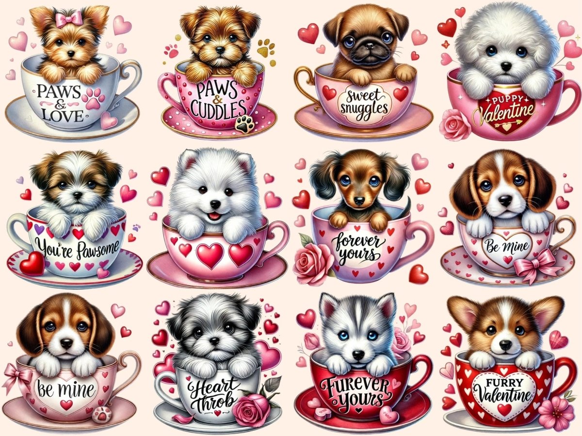 Valentine's Day Puppy Cups Clipart cute dog cups art - Wonders Artist