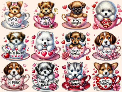 Valentine's Day Puppy Cups Clipart cute dog cups art - Wonders Artist