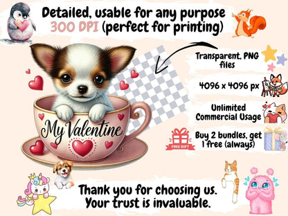 Valentine's Day Puppy Cups (P2) Clipart cute dog cups art - Wonders Artist