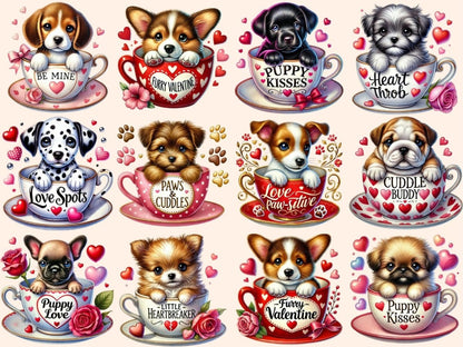 Valentine's Day Puppy Cups (P2) Clipart cute dog cups art - Wonders Artist