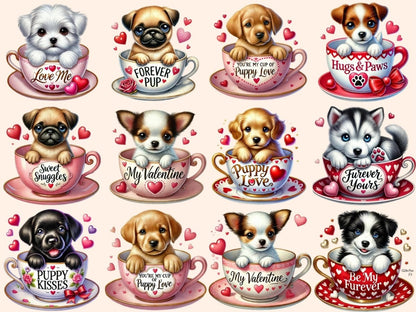 Valentine's Day Puppy Cups (P2) Clipart cute dog cups art - Wonders Artist