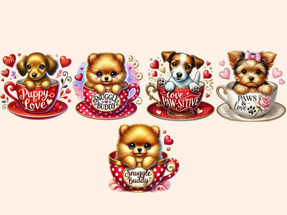 Valentine's Day Puppy Cups (P2) Clipart cute dog cups art - Wonders Artist