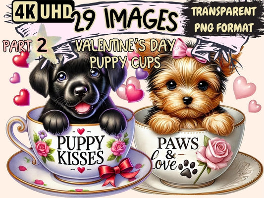 Valentine's Day Puppy Cups (P2) Clipart cute dog cups art - Wonders Artist