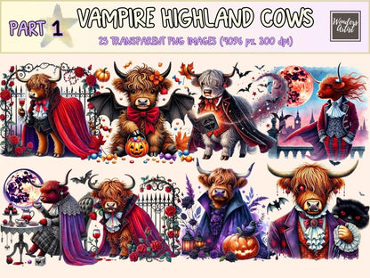 Vampire Highland Cows Clipart cow costume png cute vampire cow dark cow art - WondersArtist