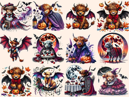 Vampire Highland Cows Clipart cow costume png cute vampire cow dark cow art - WondersArtist
