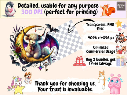 Vampire Highland Cows Clipart cow costume png cute vampire cow dark cow art - WondersArtist