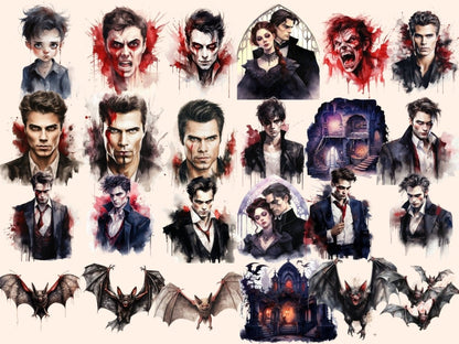 Vampires Watercolor Clipart halloween clipart - Wonders Artist