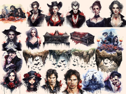 Vampires Watercolor Clipart halloween clipart - Wonders Artist
