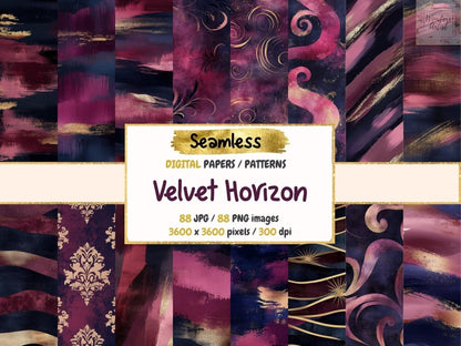 Velvet Horizon Seamless Pattern Digital Papers celestial glow - Wonders Artist