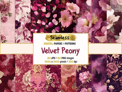 Velvet Peony Seamless Digital Paper Botanical papers - Wonders Artist