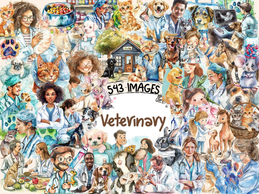 Veterinary Watercolor Clipart - High - Quality Instant Digital Download for Creative Projects