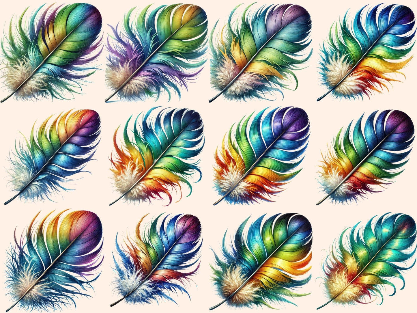 Vibrant Feathers Clipart - High - Quality Instant Digital Download for Creative Projects