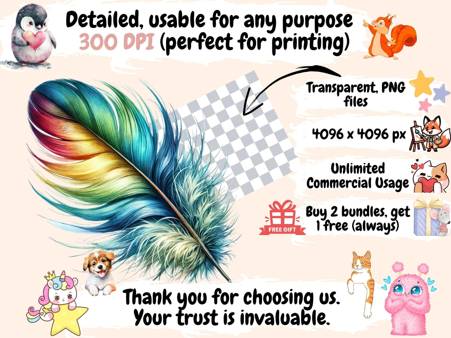 Vibrant Feathers Clipart - High - Quality Instant Digital Download for Creative Projects