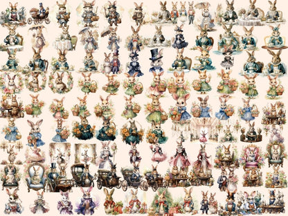 Victorian Bunnies Watercolor Clipart bunny clipart - Wonders Artist