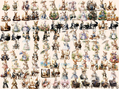 Victorian Bunnies Watercolor Clipart bunny clipart - Wonders Artist
