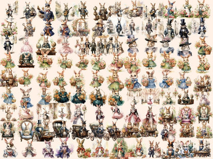 Victorian Bunnies Watercolor Clipart bunny clipart - Wonders Artist