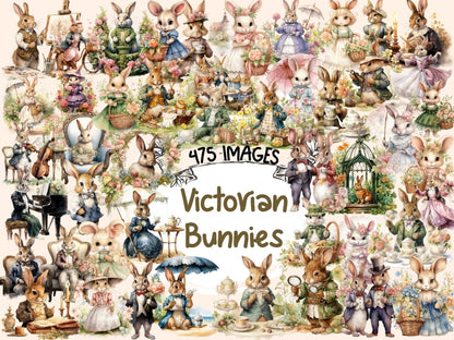 Victorian Bunnies Watercolor Clipart bunny clipart - Wonders Artist