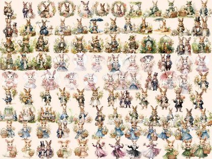 Victorian Bunnies Watercolor Clipart bunny clipart - Wonders Artist