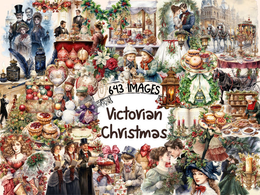 Victorian Christmas Watercolor Clipart - High - Quality Instant Digital Download for Creative Projects