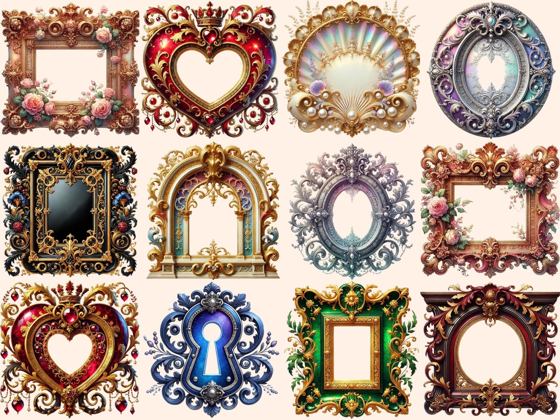 Victorian Frames (P1) Clipart - High - Quality Instant Digital Download for Creative Projects