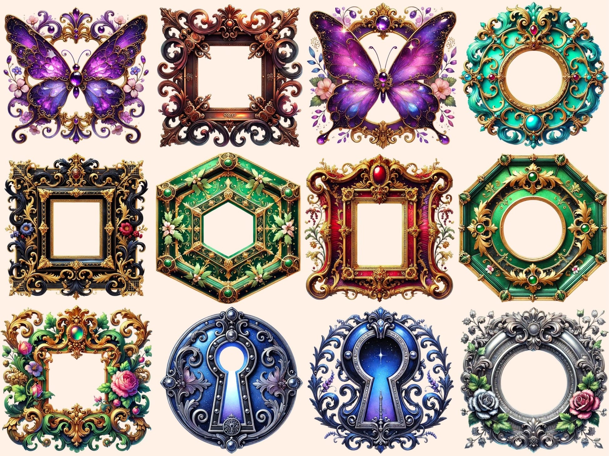 Victorian Frames (P1) Clipart - High - Quality Instant Digital Download for Creative Projects