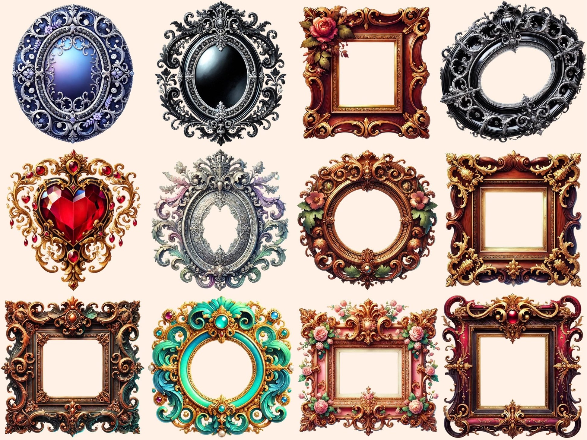 Victorian Frames (P2) Clipart - High - Quality Instant Digital Download for Creative Projects