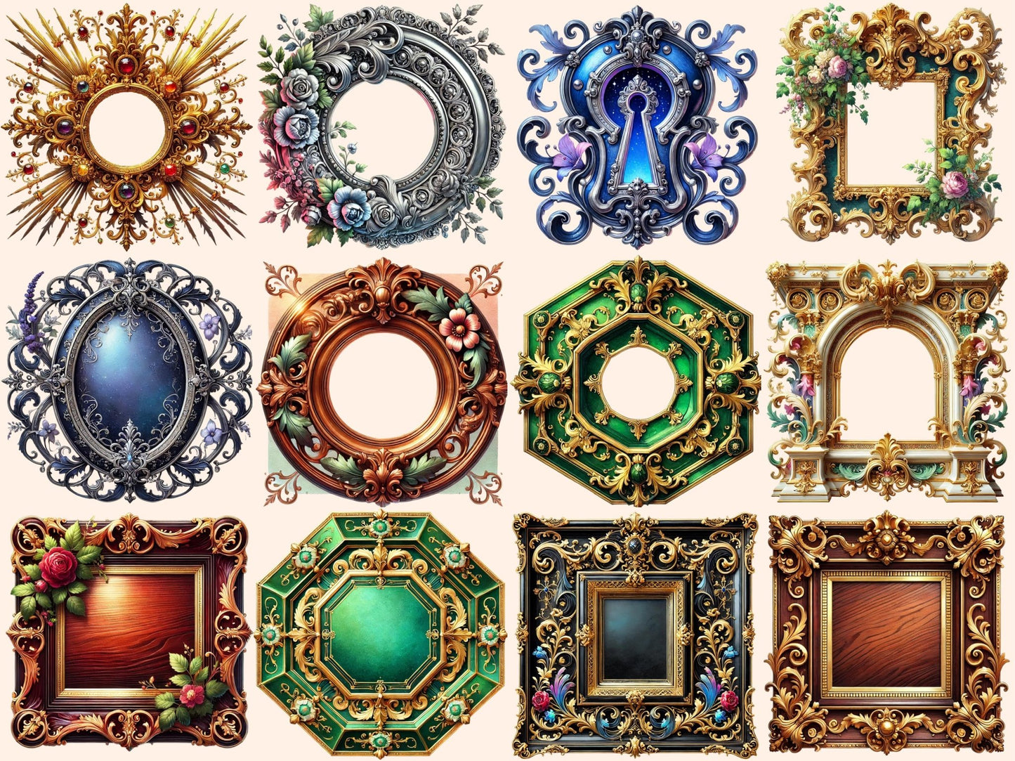 Victorian Frames (P2) Clipart - High - Quality Instant Digital Download for Creative Projects