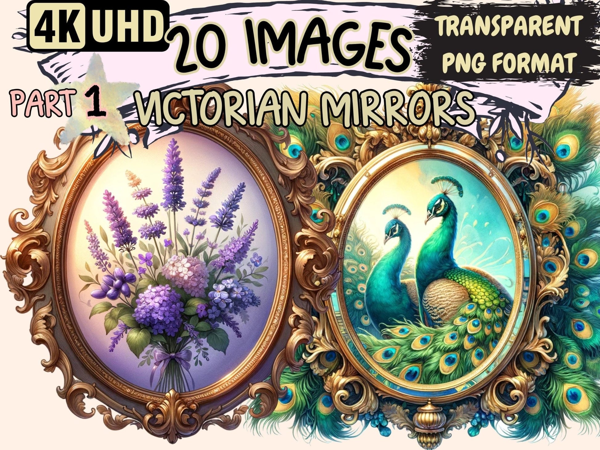 Victorian Mirror Clipart - High - Quality Instant Digital Download for Creative Projects