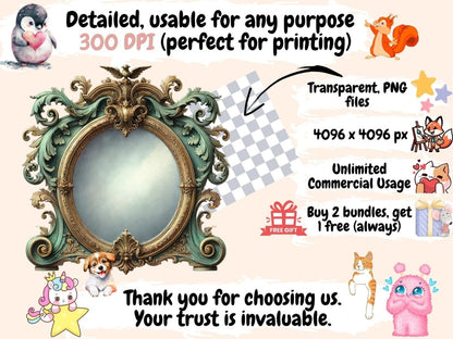 Victorian Mirrors (P3) Clipart Fancy Mirror Art - Wonders Artist
