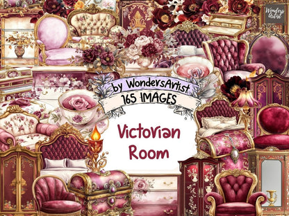 Victorian Room Watercolor Clipart antique room png classic interior art cozy room clipart - WondersArtist