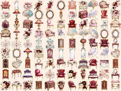 Victorian Room Watercolor Clipart antique room png classic interior art cozy room clipart - WondersArtist