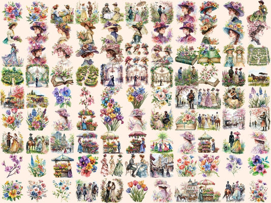 Victorian Spring Watercolor Clipart