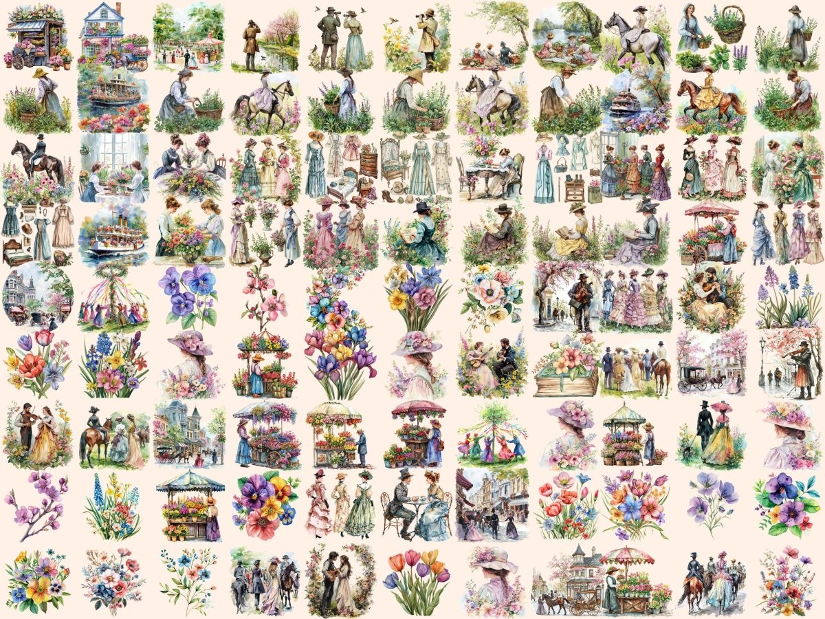Victorian Spring Watercolor Clipart autopost old era spring png old spring clipart - WondersArtist