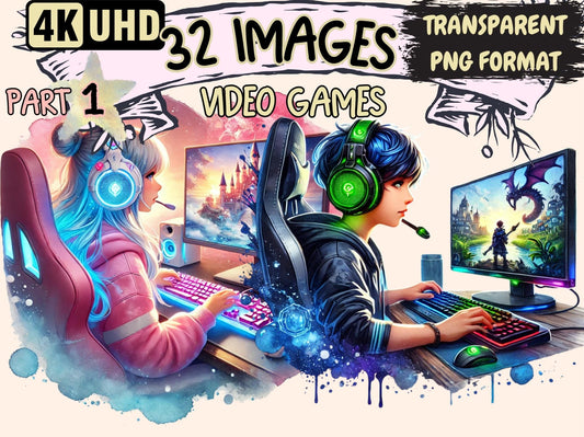 Video Games Clipart - High - Quality Instant Digital Download for Creative Projects