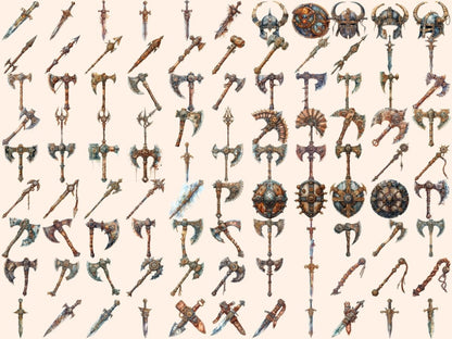 Viking Weapons Watercolor Clipart axe clipart - Wonders Artist